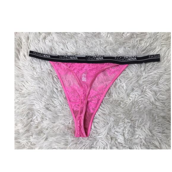 Fashion Nova Lace HOT PINK Thong Women's Size X-Large PLUS Sz NWOT - Picture 2 of 6